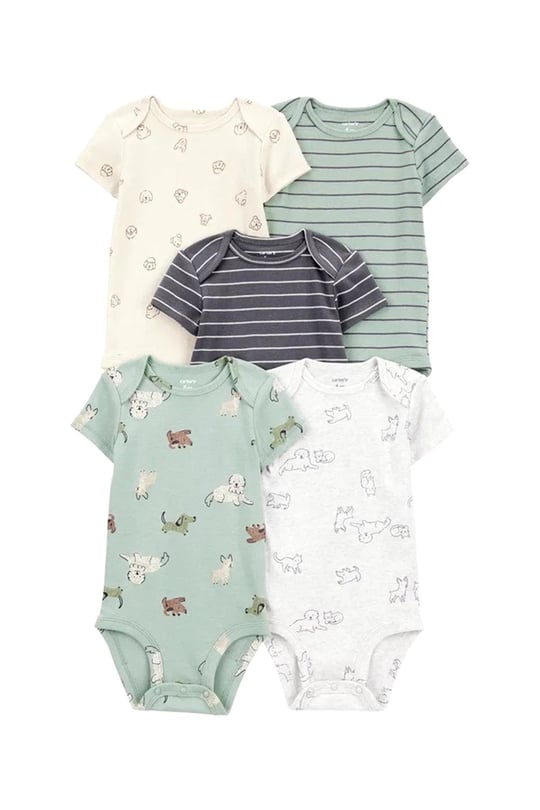 Carter's Erkek Bebek Layette Kısa Kollu 5'li Body Set Yeşil 1T009410