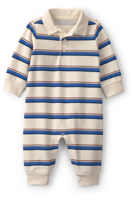 Carter's Erkek Bebek Polo Yaka Çizgili Tulum Krem 1W090610