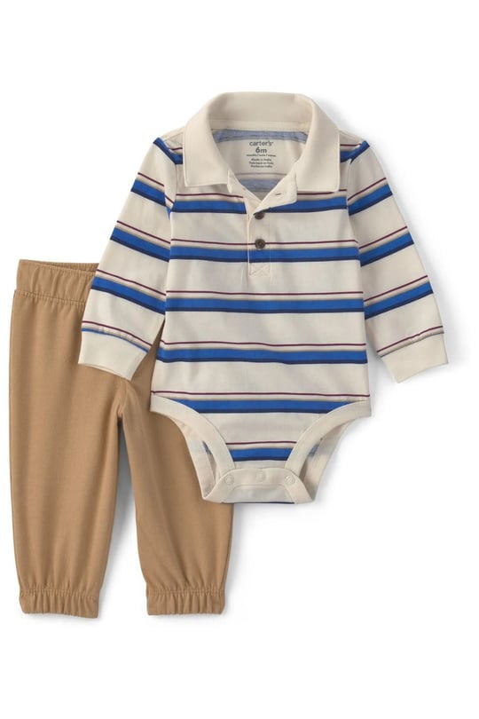 Carter's Erkek Bebek Polo Yaka Uzun Kol Body Pantolon Takım Bej 1W096810