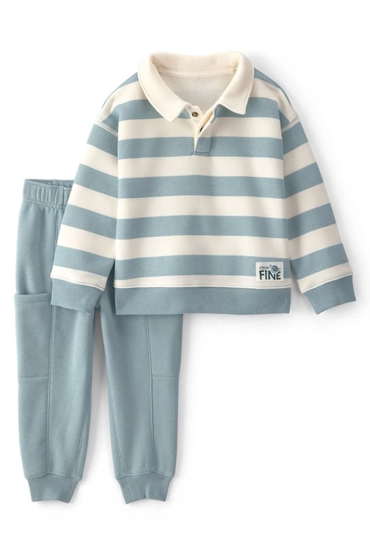 Carter's Erkek Çocuk Polo Yaka Çizgili Sweatshirt Alt Takım Açık Mavi 2V950210