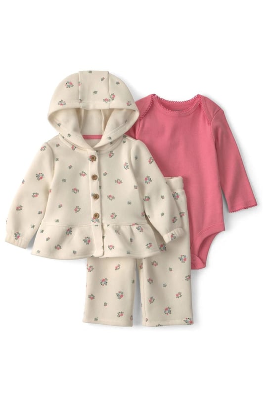 Carter's Kız Bebek 3'lü Kapüşonlu Ceket Alt Takım Krem 1W419910