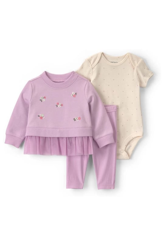 Carter's Kız Bebek 3'lü Sweatshirt Tayt Takım Lila 1W371710