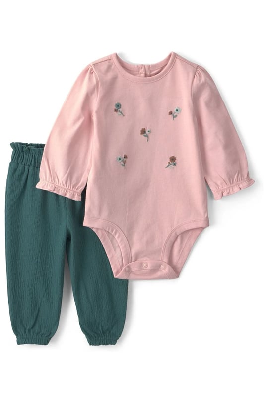 Carter's Kız Bebek Çiçek İşlemeli Body Alt Takım Pudra 1W290810