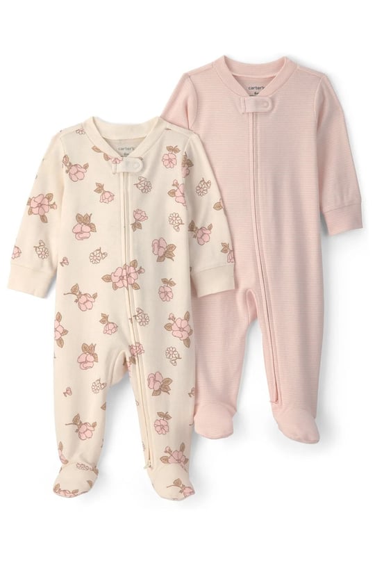 Carter's Kız Bebek Layette 2'li Fermuarlı Patikli Tulum Set Pudra 1V386310