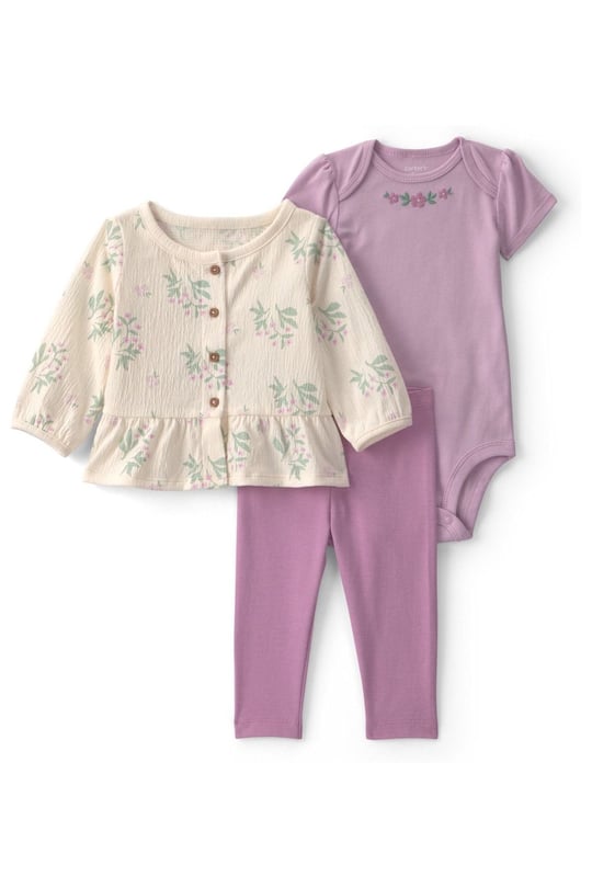 Carter's Kız Bebek Layette 3'lü Hırka Tayt Takım Lila 1V404410