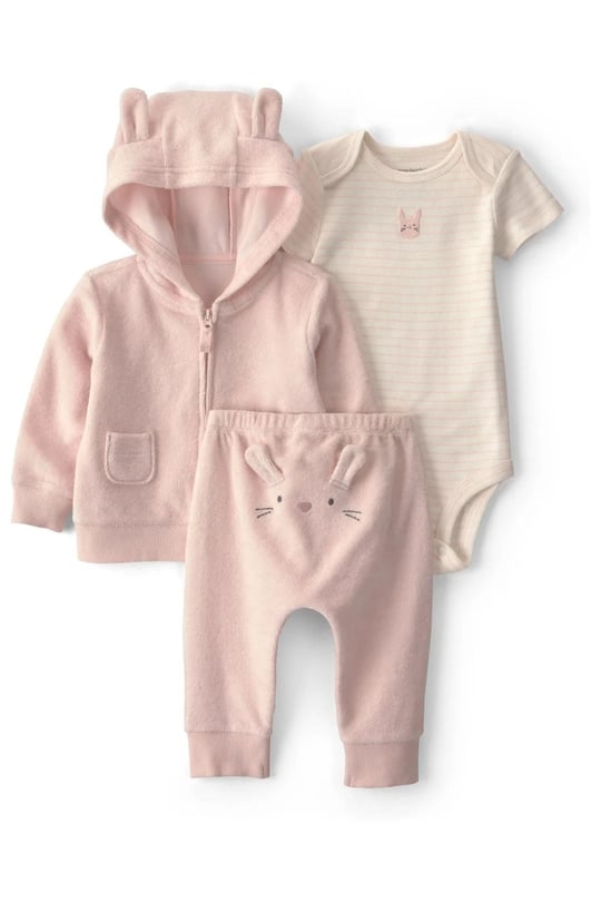 Carter's Kız Bebek Layette 3'lü Kapüşonlu Ceket Alt Takım Somon 1V418910