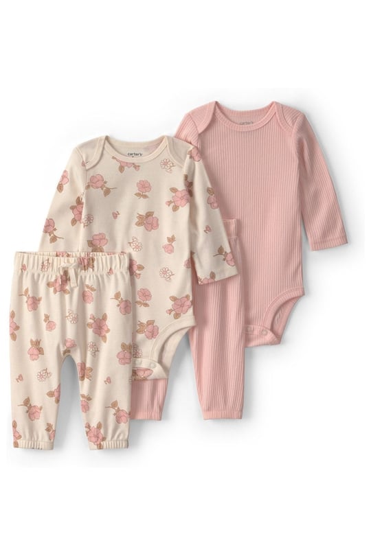 Carter's Kız Bebek Layette 4'lü Body Pantolon Takım Pudra 1V390710