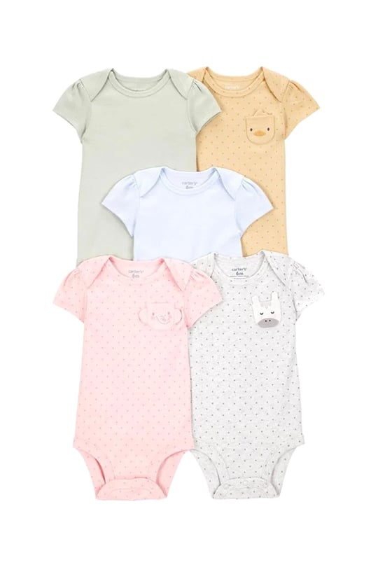 Carter's Kız Bebek Layette 5'li Kısa Kollu Zıbın Set Renkli 1T010410