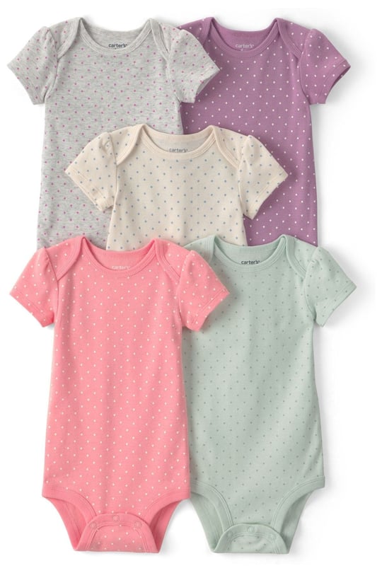 Carter's Kız Bebek Layette 5'li Puantiyeli Kısa Kollu Zıbın Set Renkli 1V240310