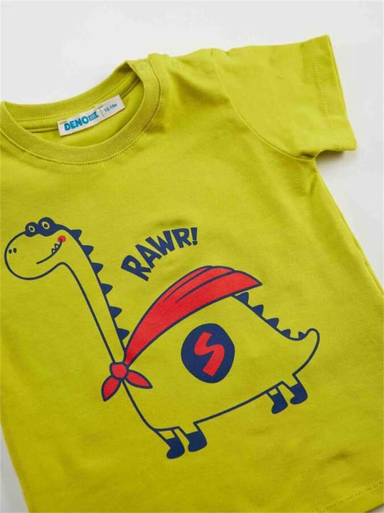 Denokids Erkek Bebek Super Dino T-shirt Pantolon Takım CFF-23Y2-023