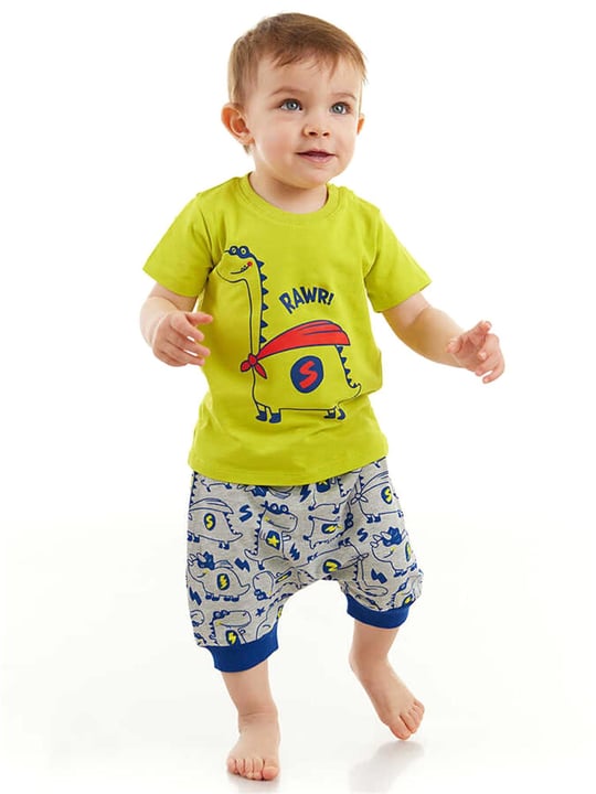 Denokids Erkek Bebek Super Dino T-shirt Pantolon Takım CFF-23Y2-023