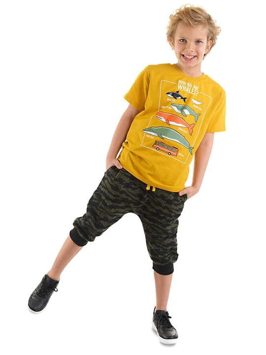 Denokids Erkek Çocuk Big Whales T-shirt Kapri Takım MS-24Y1-010