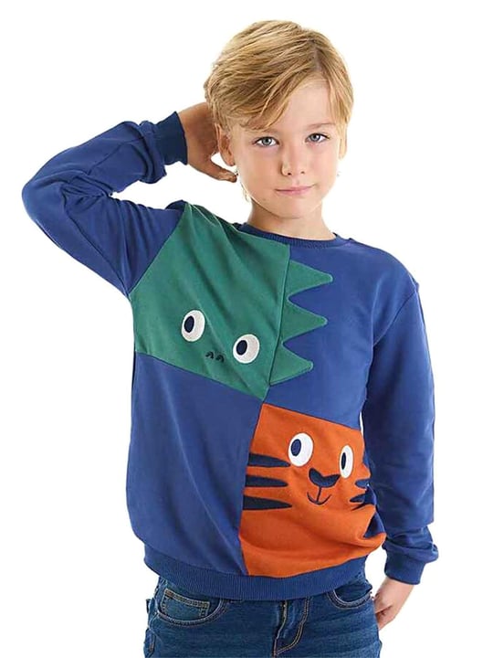 Denokids Erkek Çocuk Dino ve Tiger Sweatshirt Lacivert CFF-22K1-023
