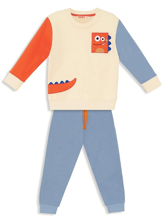 Denokids Erkek Çocuk Dinozorlu Eşofman Takımı Bej CFF-24S1-029