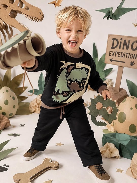 Denokids Erkek Çocuk Dinozorlu Eşofman Takımı Siyah CFF-26S1-023