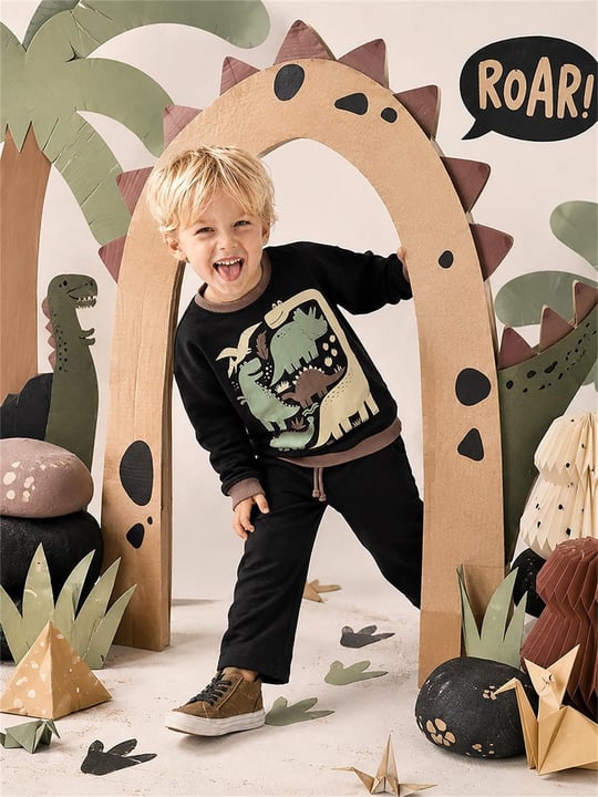 Denokids Erkek Çocuk Dinozorlu Eşofman Takımı Siyah CFF-26S1-023