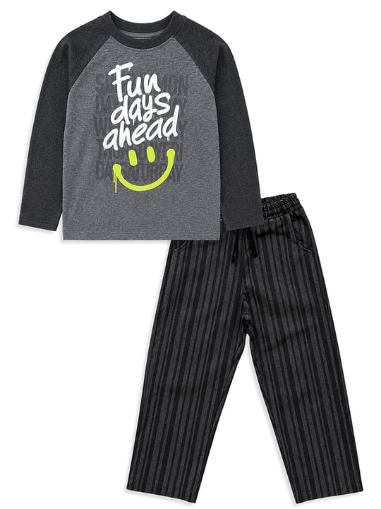 Denokids Erkek Çocuk Fun Days Çizgili Pantolon Üst Takım Antrasit CFF-26S1-021