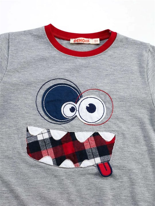 Denokids Erkek Çocuk Gülenyüz Ekose T-shirt Pantolon Takım CFF-21S1-019