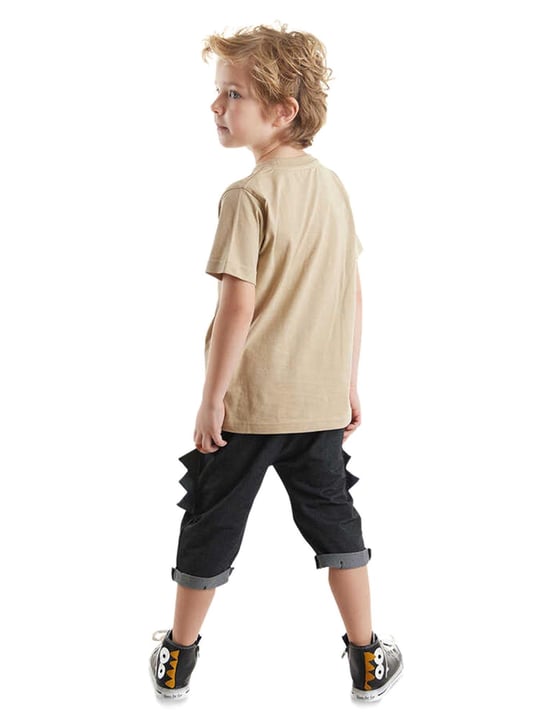 Denokids Erkek Çocuk Komik Dino T-shirt Kapri Şort Takım CFF-24Y1-089