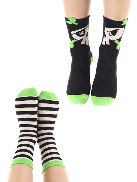 Denokids Erkek Çocuk Korsan Çizgili Soket Çorap 2 Çift Takım Siyah Beyaz MS-22S1-102