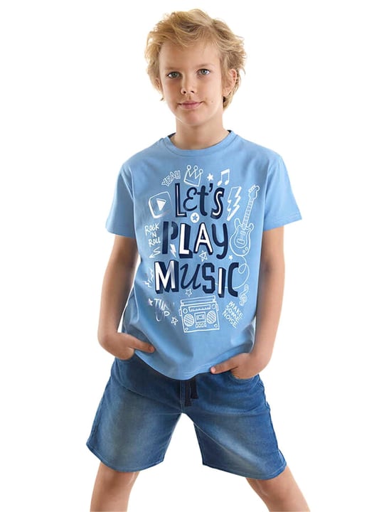 Denokids Erkek Çocuk Let's Play Tişört Denim Şort Takım MS-24Y1-060