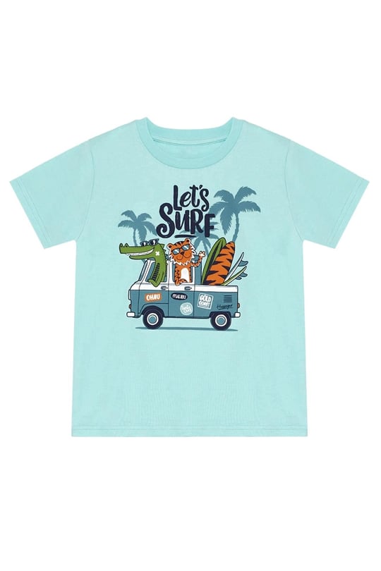 Denokids Erkek Çocuk Let's Surf T-shirt Şort Takım Mavi CFF-24Y2-009
