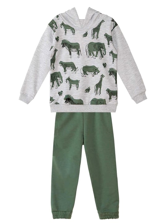 Denokids Erkek Çocuk LMG Animals Eşofman Altı Üstü Takım Gri Haki MS-22S1-008