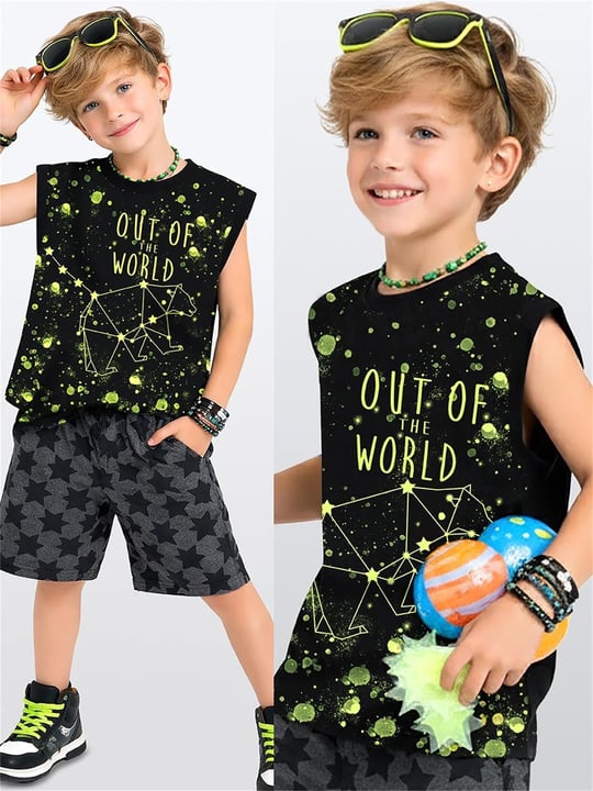 Denokids Erkek Çocuk Out Of World Tişört Şort Takım CFF-26Y1-103