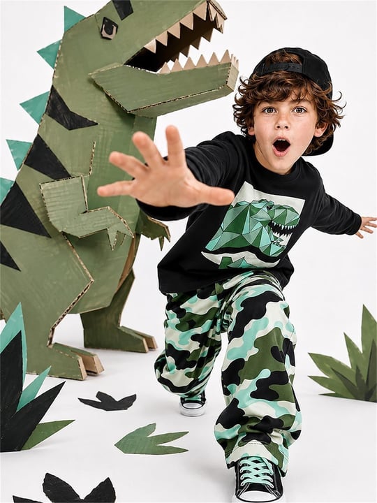 Denokids Erkek Çocuk Rawr Dinozorlu Alt Üst Takım Siyah CFF-26S1-015