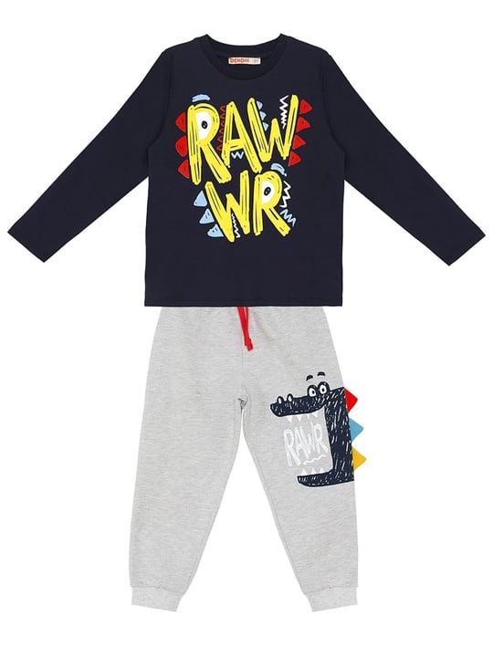 Denokids Erkek Çocuk Rawr Tişört Pantolon Takım Lacivert CFF24S1-037