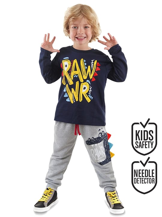 Denokids Erkek Çocuk Rawr Tişört Pantolon Takım Lacivert CFF24S1-037