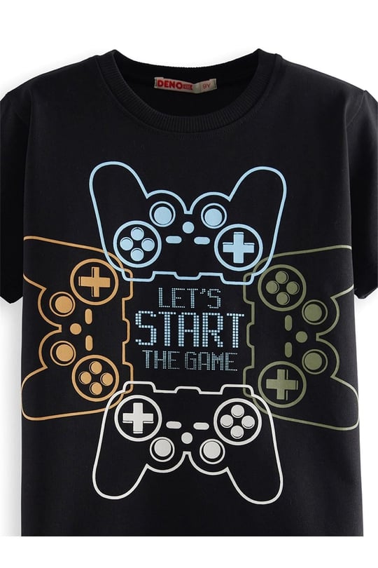 Denokids Erkek Çocuk Start Game T-shirt Şort Takım Siyah CFF-25Y1-041