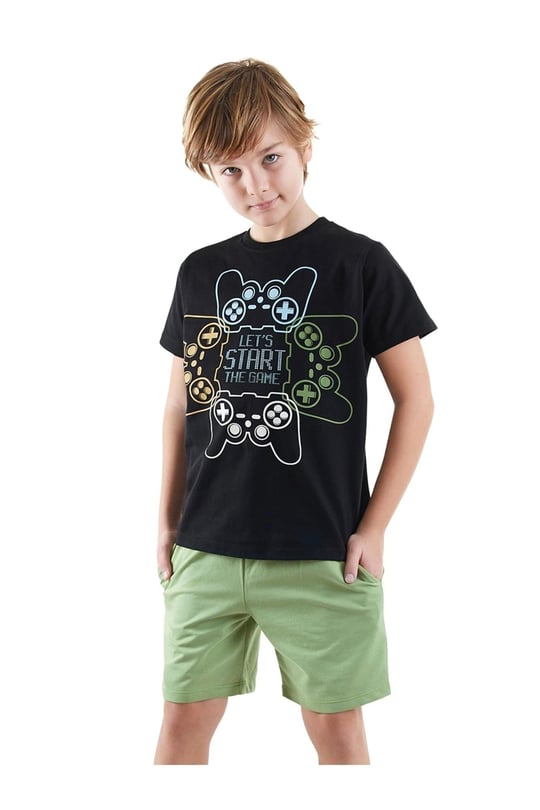 Denokids Erkek Çocuk Start Game T-shirt Şort Takım Siyah CFF-25Y1-041