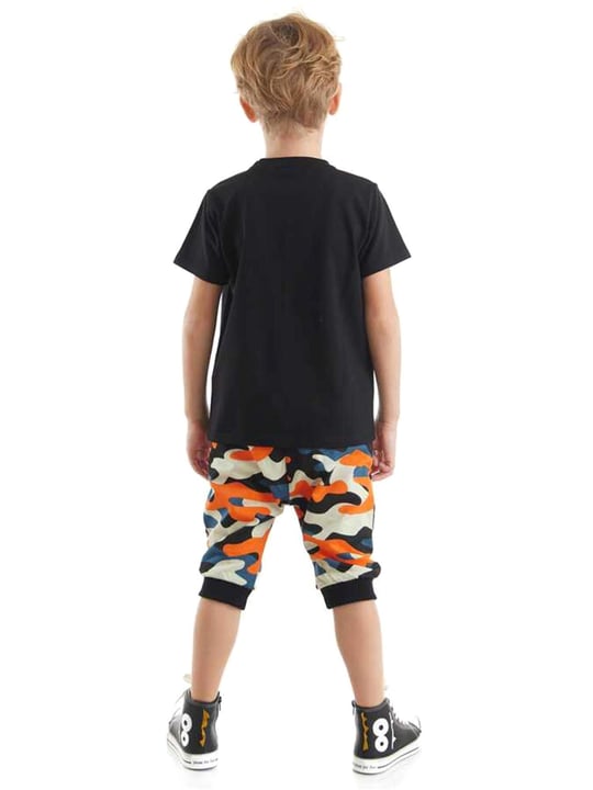 Denokids Erkek Çocuk Stay Wild T-shirt Kamuflaj Kapri Pantolon Takım CFF-23Y1-003