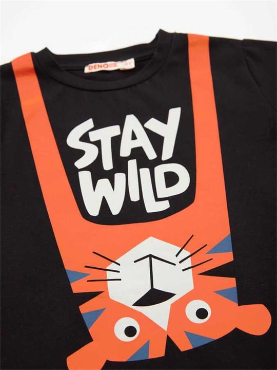 Denokids Erkek Çocuk Stay Wild T-shirt Kamuflaj Kapri Pantolon Takım CFF-23Y1-003