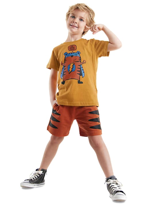 Denokids Erkek Çocuk Super Tiger T-shirt Şort Takım CFF-24Y1-031