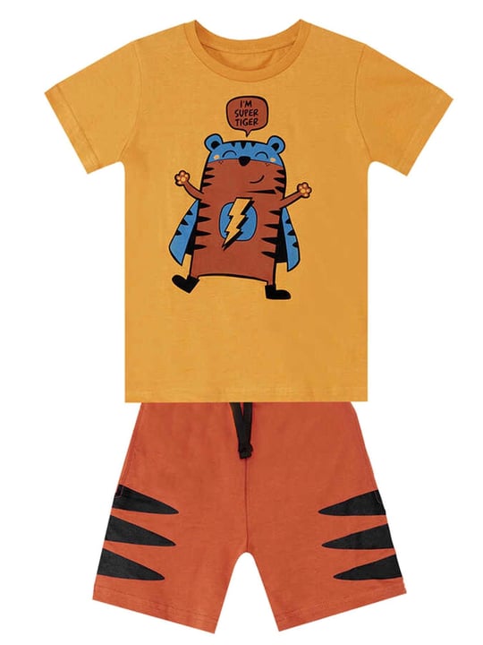 Denokids Erkek Çocuk Super Tiger T-shirt Şort Takım CFF-24Y1-031