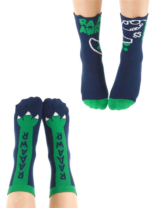 Denokids Erkek Çocuk Tırtır Dinazor Soket Çorap 2 Çift Takım Lacivert Yeşil CFF-22S1-125