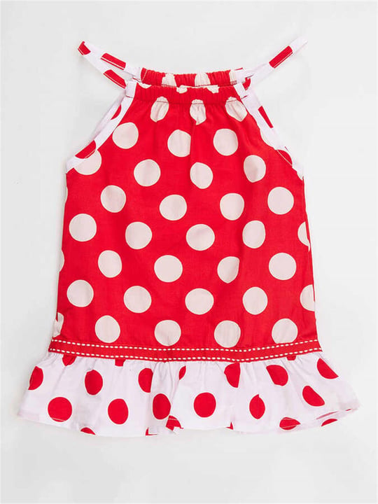 Denokids Kız Bebek Puantiye Yazlık Elbise Kırmızı CFF-23Y2-025
