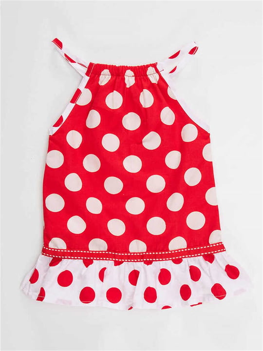 Denokids Kız Bebek Puantiye Yazlık Elbise Kırmızı CFF-23Y2-025