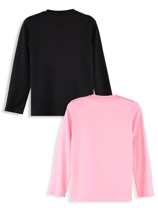 Denokids Kız Çocuk 2'li Uzun Kollu Tişört Set Siyah Pembe CFF-25S1-135
