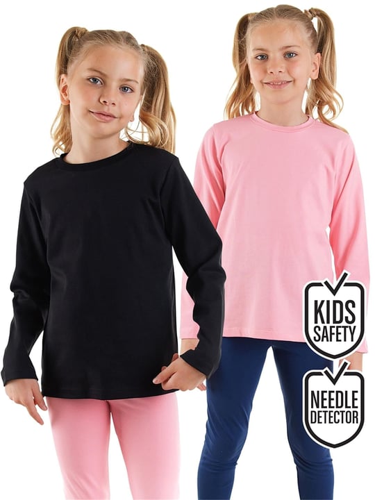 Denokids Kız Çocuk 2'li Uzun Kollu Tişört Set Siyah Pembe CFF-25S1-135