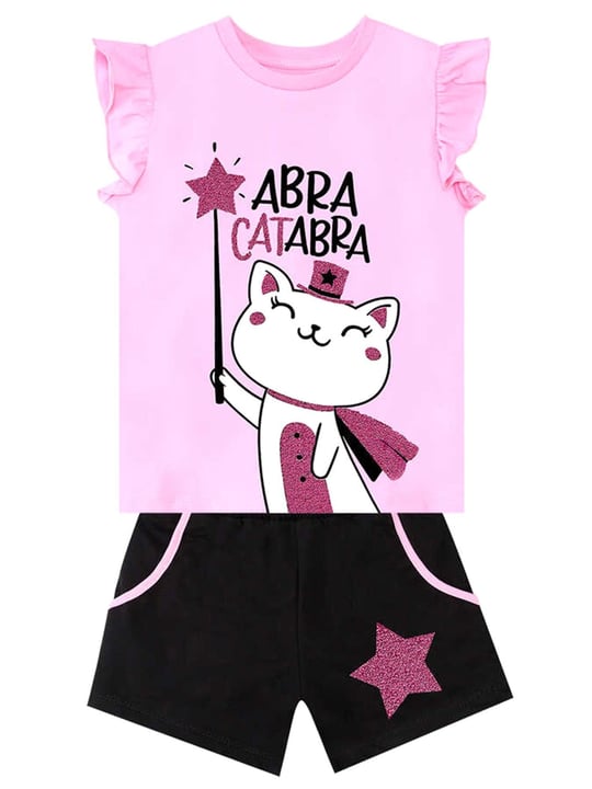 Denokids Kız Çocuk Abra Catabra Tişört Şort Takım CFF-24Y1-109