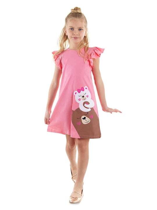 Denokids Kız Çocuk Ayıcıklar Elbise Pembe CFF-24Y1-017