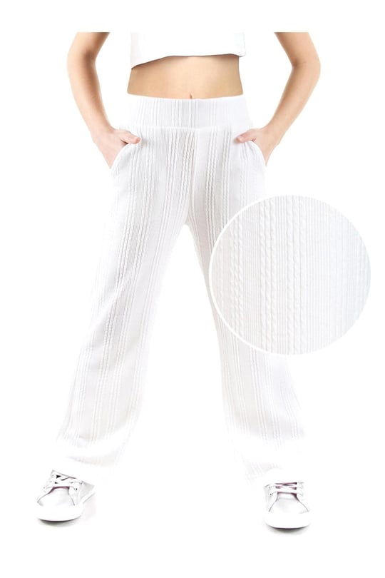 Denokids Kız Çocuk Boru Paça Basic Eşofman Altı Ekru CFF-24S1-169