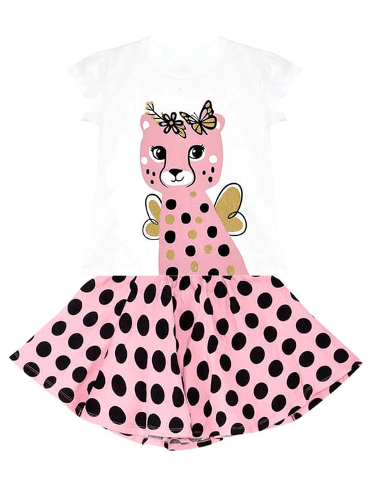 Denokids Kız Çocuk Çita Tişört Etek Takım Pembe CFF-24Y1-107