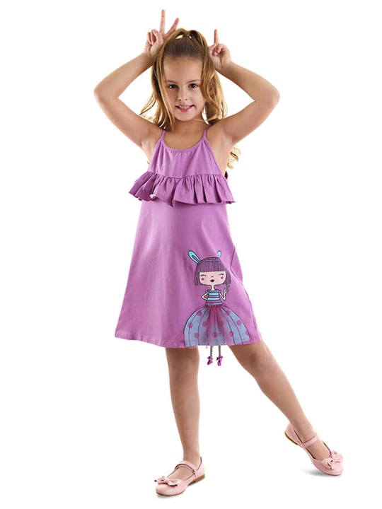 Denokids Kız Çocuk Fırfırlı Elbise Lila MS-24Y1-062