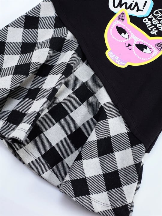 Denokids Kız Çocuk Havalı Kedi Elbise Siyah MS-20K1-016