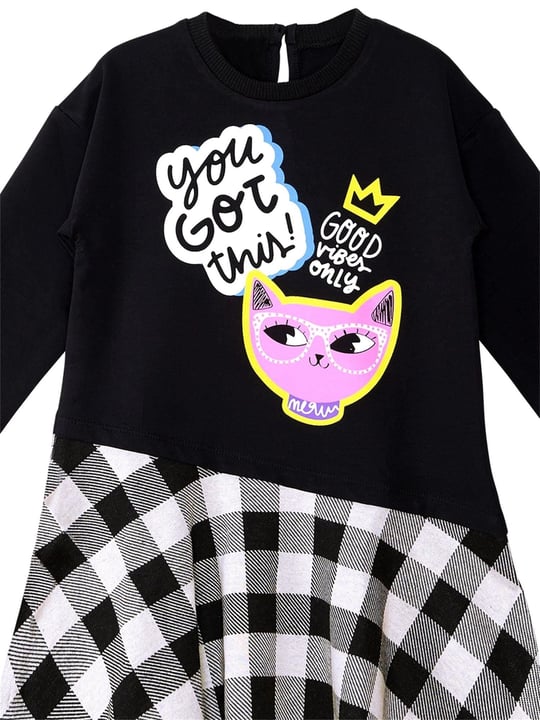 Denokids Kız Çocuk Havalı Kedi Elbise Siyah MS-20K1-016