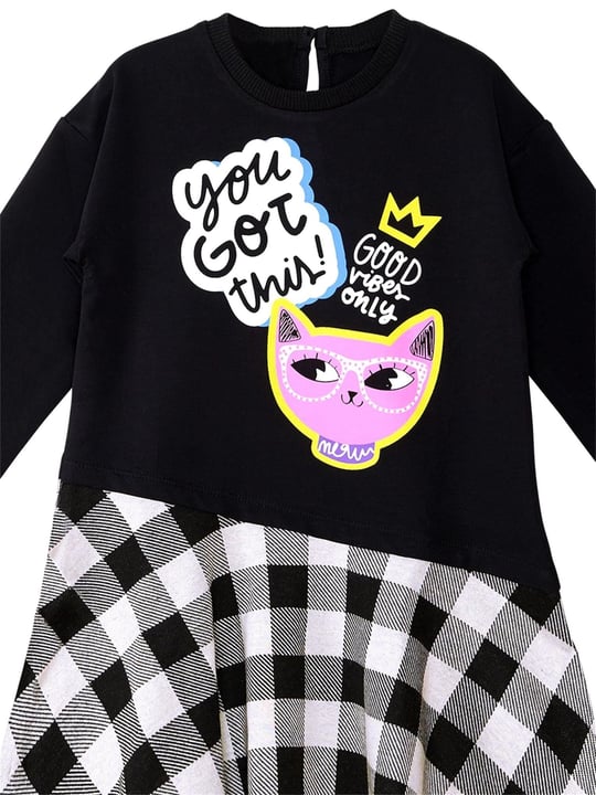 Denokids Kız Çocuk Havalı Kedi Elbise Siyah MS-20K1-016
